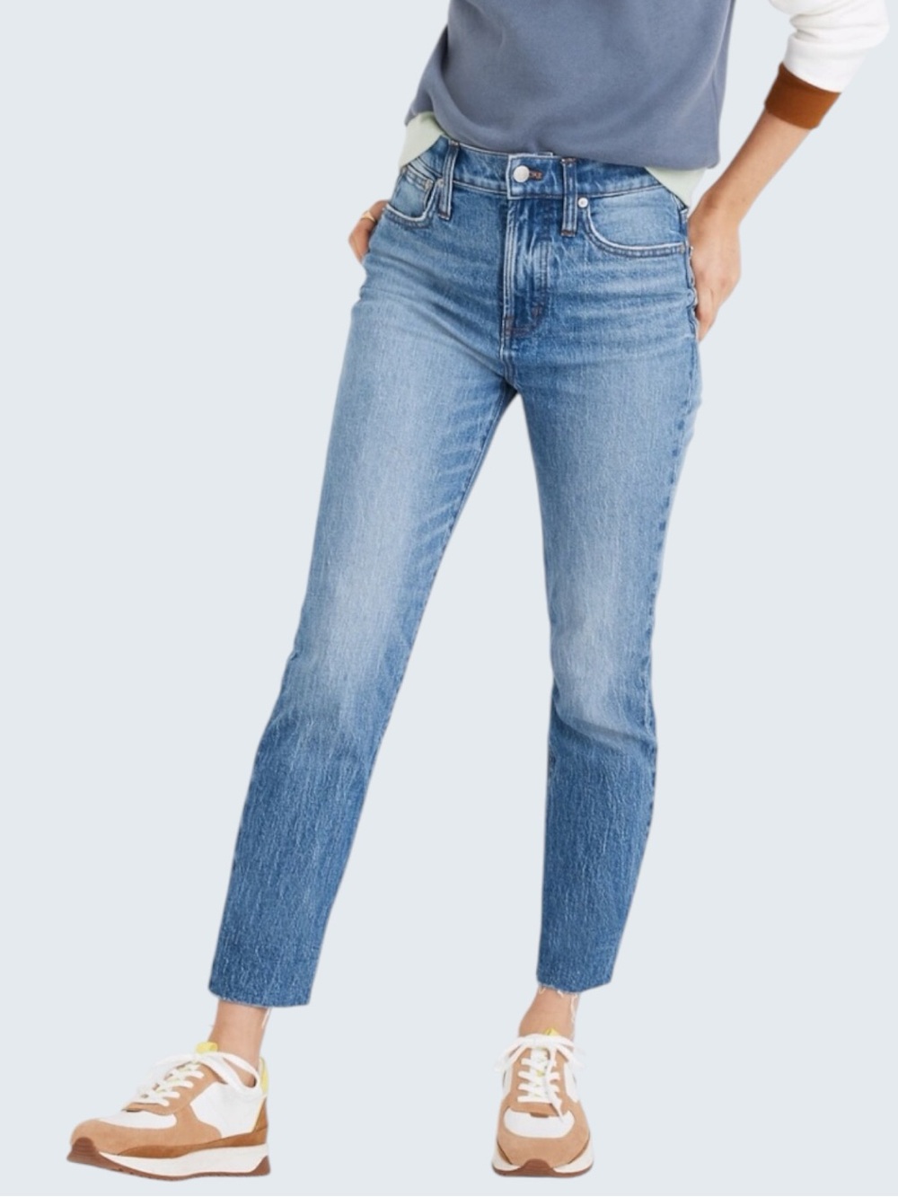 Madewell Perfect Vintage Straight Leg Jeans Size 25P Enmore Wash Raw Hem